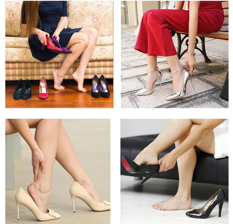 6-Pair Shoe Grip Pads - Shoe Sole Rubber Grip Textured Rubber Sole Protectors for Heel & Forefoot, Black and Red Bottom Cushion