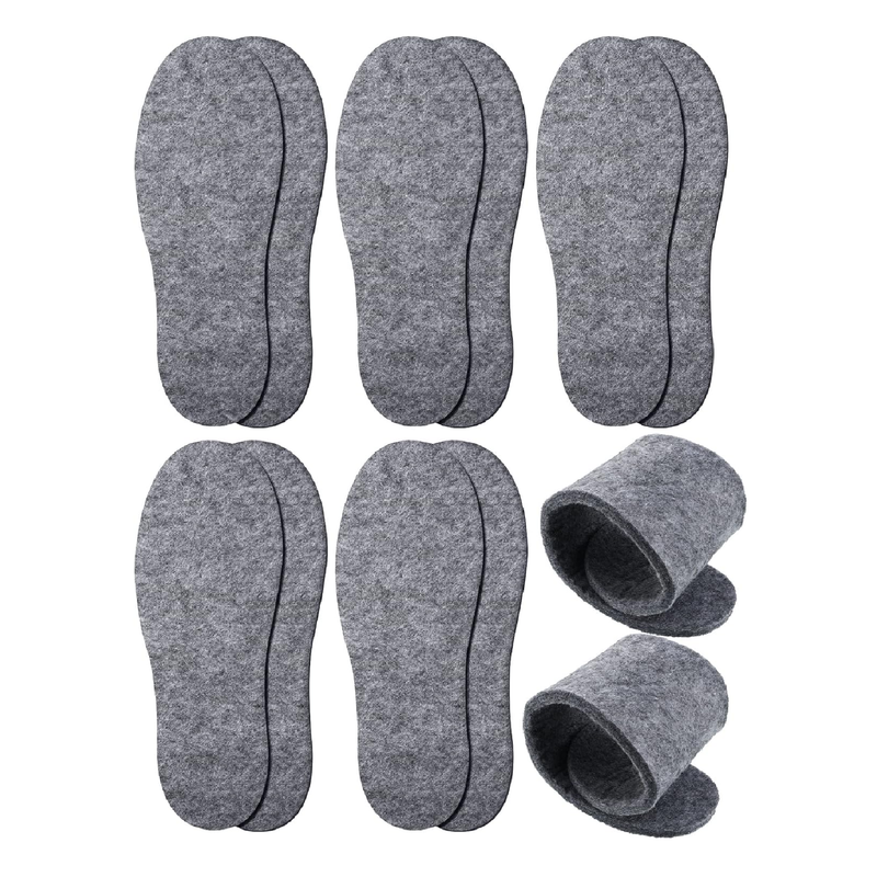 5 Pairs Wool Felt Insoles Warm Shoe Inserts Wool Insoles for Men Women, Gray (Men's 9/ Women's 10)