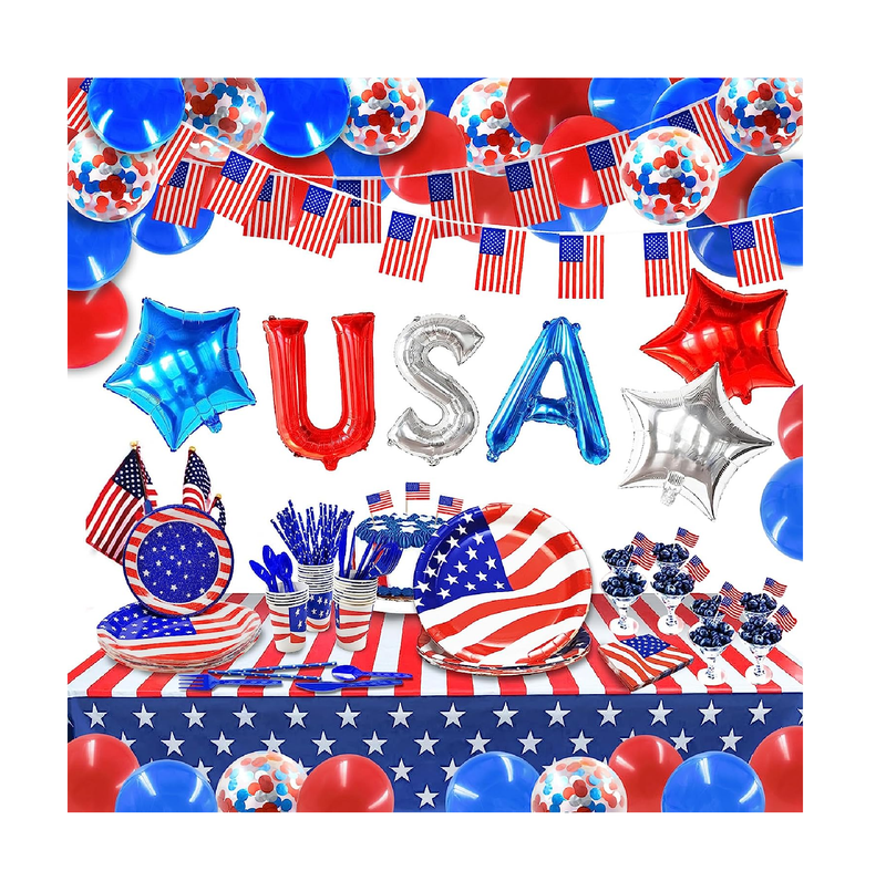 Party Spot! 315 pcs 4th of July decorations Tableware for 25 Guests Patriotic Party Decorations