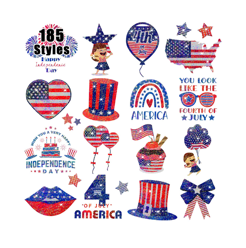 Partywind 28 Sheets Glitter Fourth of July Decorations Temporary Tattoos 4th of July Accessories for Party Supplies Favors Red White and Blue Decorations for Memorial Day Independence Day