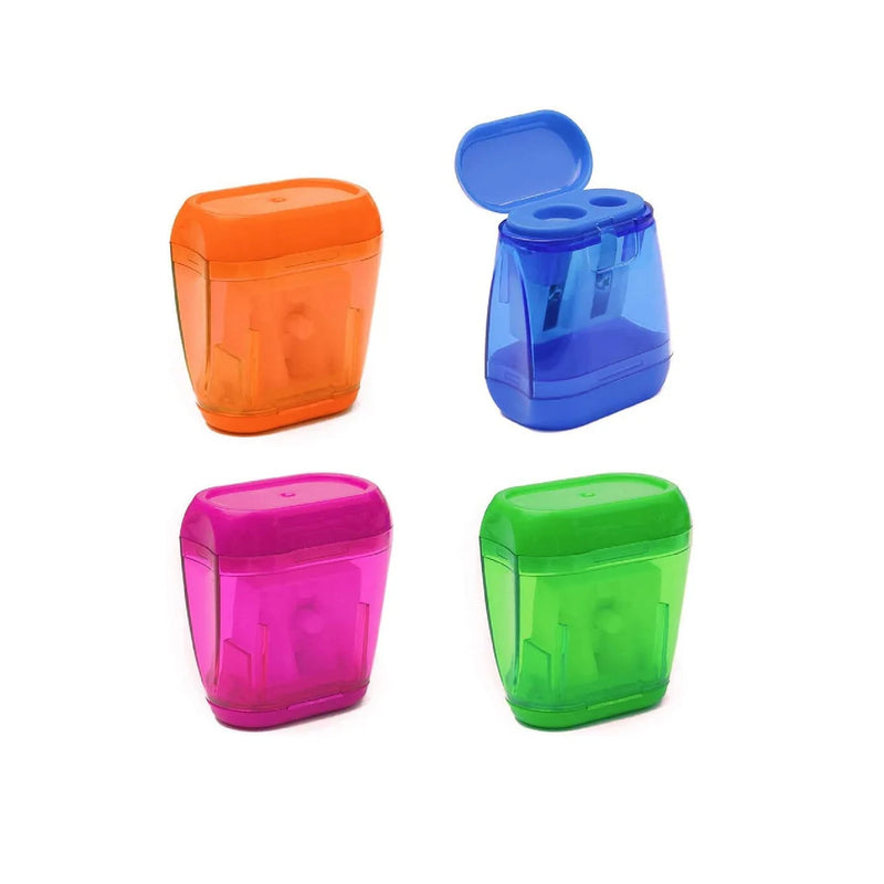 Pencil Sharpener 4 Pieces | Manual Double Hole With Colored Cap for Children