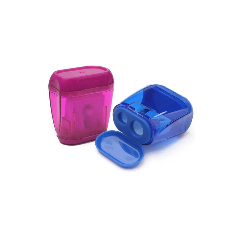 Pencil Sharpener 4 Pieces | Manual Double Hole With Colored Cap for Children