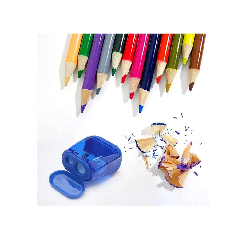 Pencil Sharpener 4 Pieces | Manual Double Hole With Colored Cap for Children