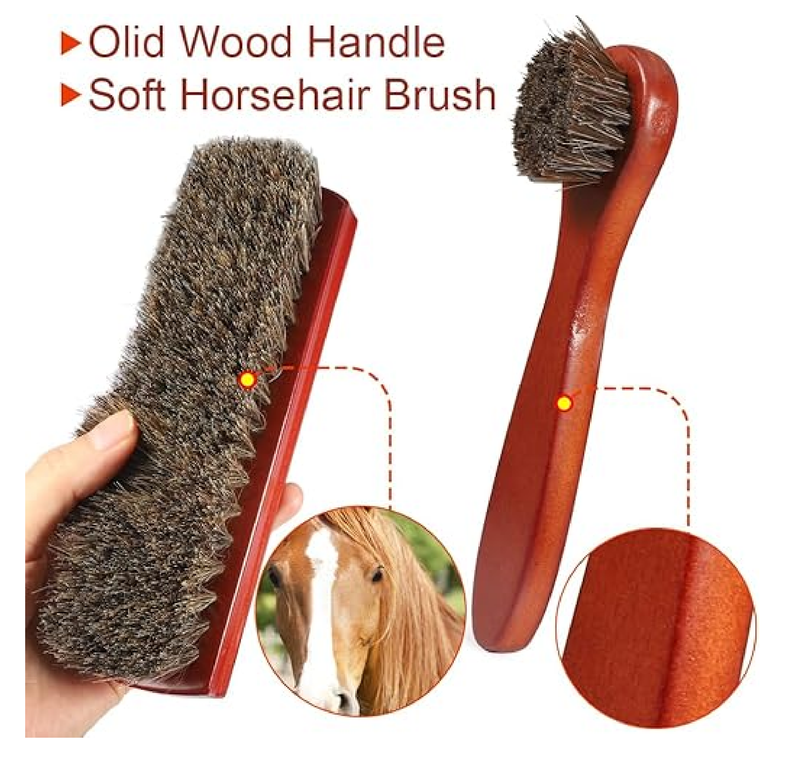 Picowe 13 PCS Shoe Shine Kit, Leather Boot Care Set with Real Wood Handle & Horsehair Brush, Black & Neutral Polish, Portable Travel Shoe Cleaning Kit