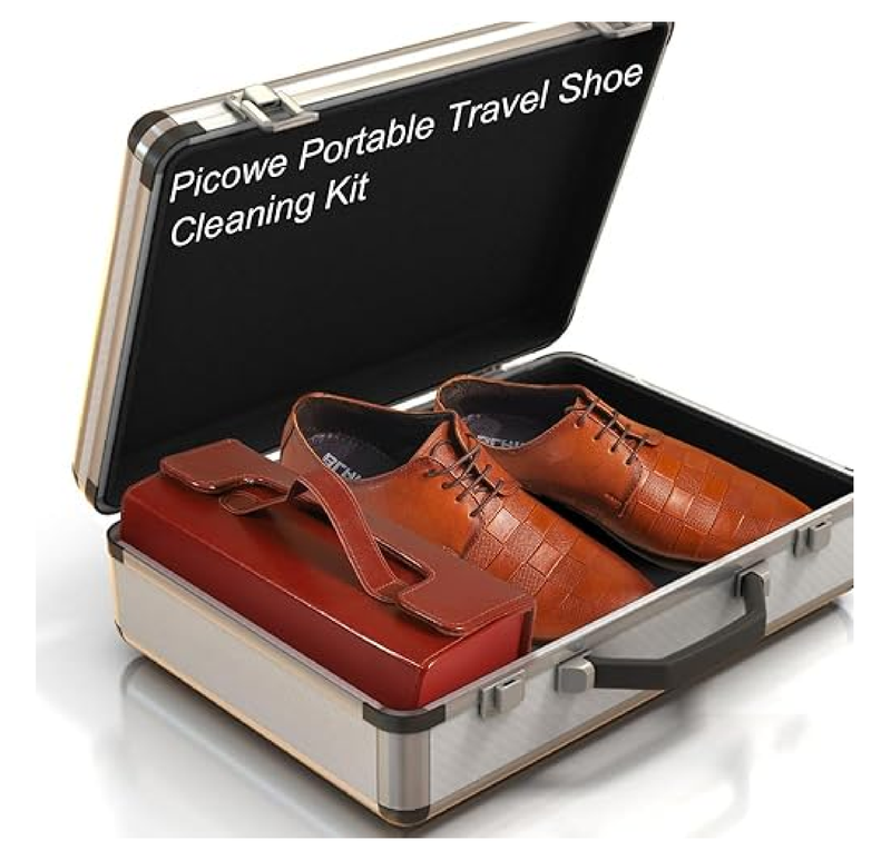 Picowe 13 PCS Shoe Shine Kit, Leather Boot Care Set with Real Wood Handle & Horsehair Brush, Black & Neutral Polish, Portable Travel Shoe Cleaning Kit