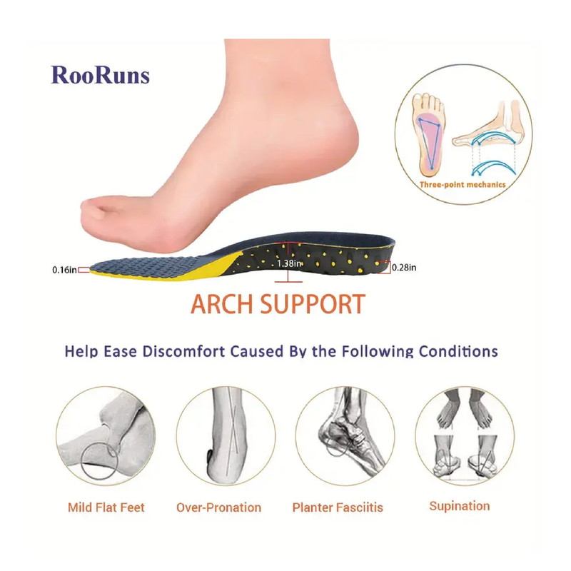 Plantar Fasciitis Insoles For Men And Women, Adaptable Hard Arch Support Shoe Inserts, Pair Of Orthotic Shoe Insoles For Flat Foot Fatigue Relief,