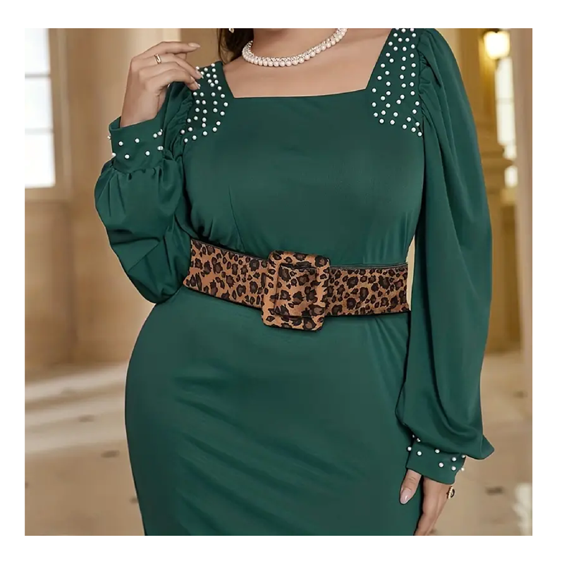 Plus Size Leopard Print Belt Faux Leather Decorative Wide Waistband Vintage Dress Coat Girdle For Women