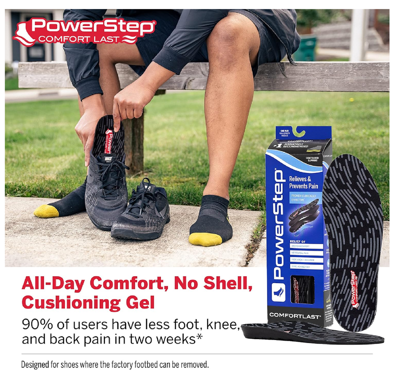 PowerStep Comfort Last Insoles, Cushioning Gel Insoles for Standing All Day, Supports Metatarsal Pain, Foot Arch, Heel Pain, All Day Comfort,