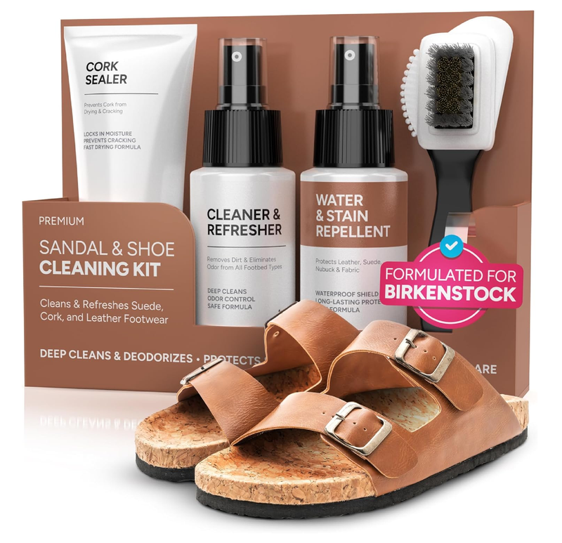 4-in-1 Sandal and Shoe Cleaning Kit for Birkenstock – Premium Care Kit Safe for Leather, Suede, Nubuck & Cork - Includes Sealer,