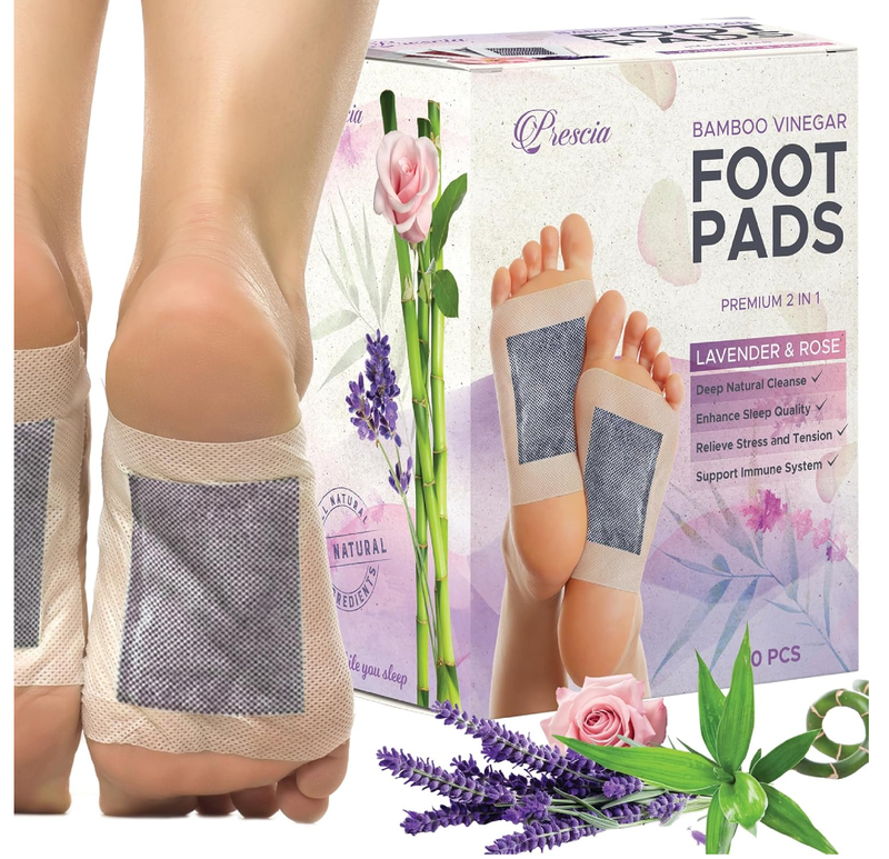 Prescia Lavender n’ Rose Foot Pads - Natural Bamboo Vinegar Cleansing for Relaxing Foot Care,