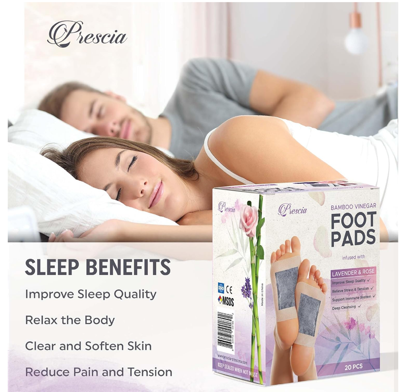 Prescia Lavender n’ Rose Foot Pads - Natural Bamboo Vinegar Cleansing for Relaxing Foot Care,