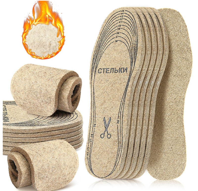 Wool Felt Insoles, 3 Pair Soft Felt Warm Shoe Insoles for Boots, 65mm Thick, Freely Cut, One Size Fits Most