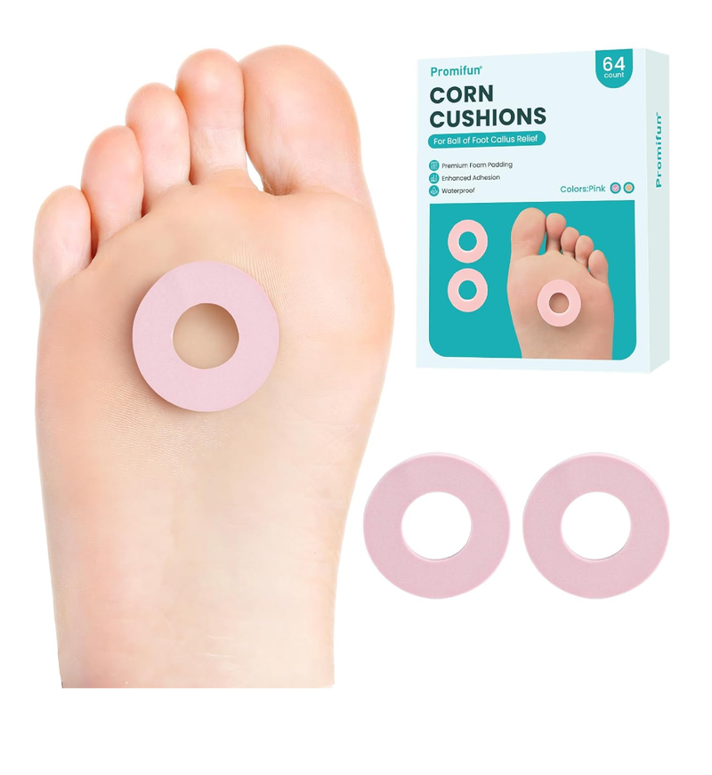 Callus Cushions for Bottom of Foot - Round Foam Padding with Water-Resistant Self-Stick Adhesive - Corn Cushions for
