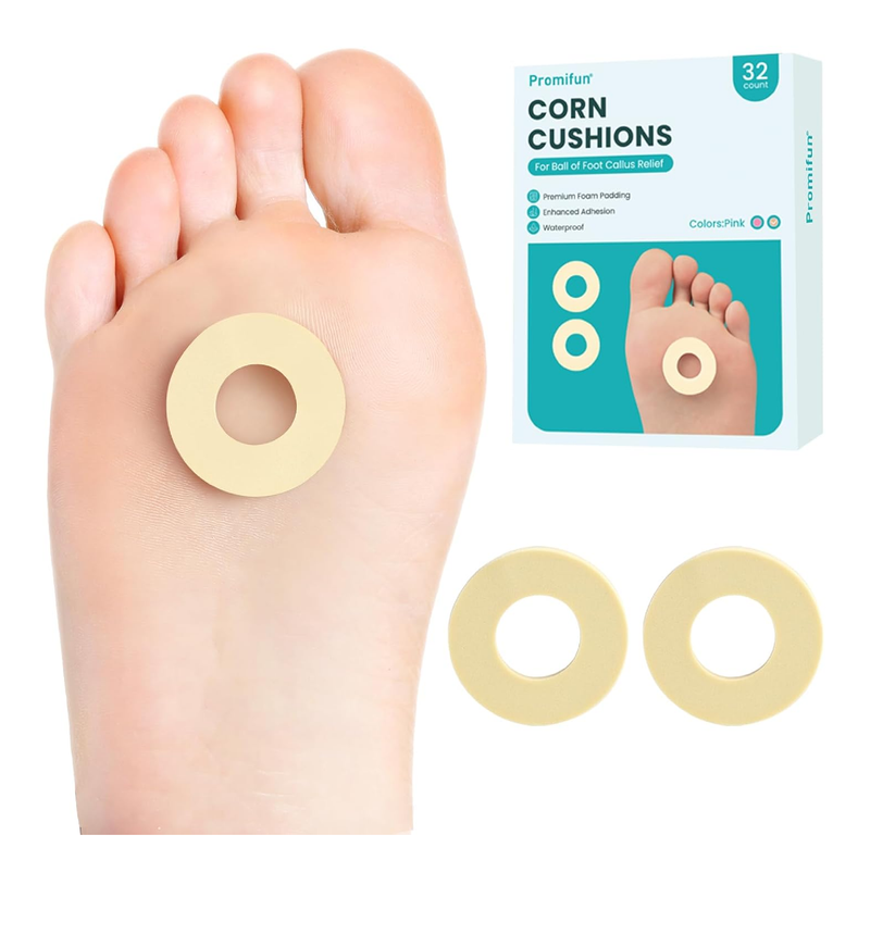 Callus Cushions for Bottom of Foot - Round Foam Padding with Water-Resistant Self-Stick Adhesive - Corn Cushions for