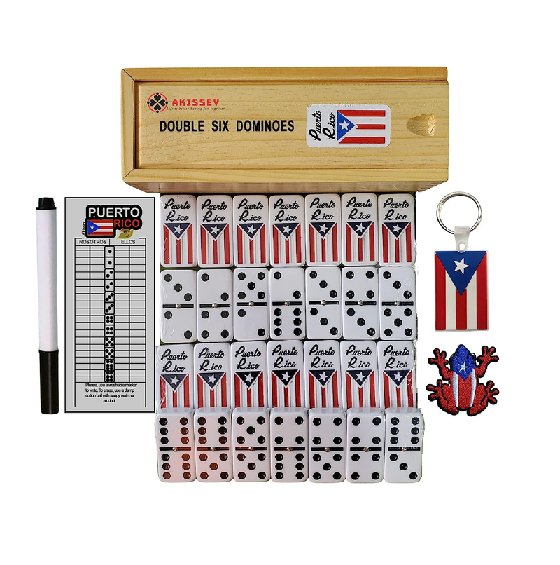 Puerto Rico Dominoes Puerto Rican Dominoes with Flag Engraved Puerto Rico Dominos with a Scorecard Coqui Patch and Boricua Pride Keyfob