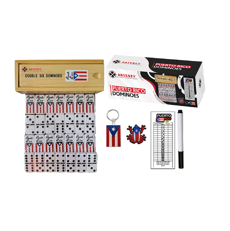 Puerto Rico Dominoes Puerto Rican Dominoes with Flag Engraved Puerto Rico Dominos with a Scorecard Coqui Patch and Boricua Pride Keyfob