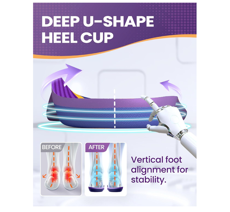 Shoe Cushions Inserts, QBK Flat Feet Insoles for Solving Heel Pain, Heel Spur, Back Pain, Achilles Tendonitis, Comfort S