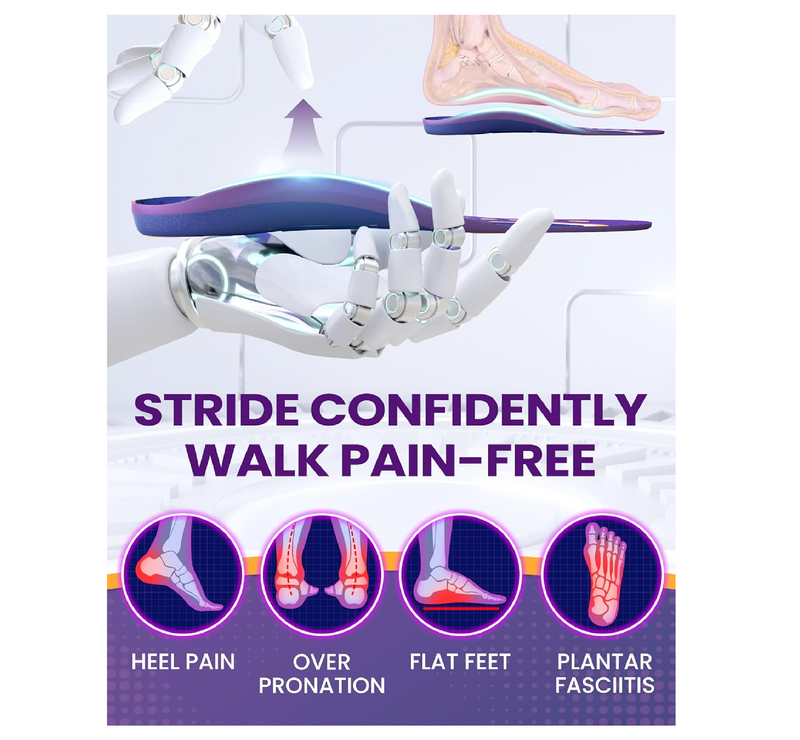 Shoe Cushions Inserts, QBK Flat Feet Insoles for Solving Heel Pain, Heel Spur, Back Pain, Achilles Tendonitis, Comfort S