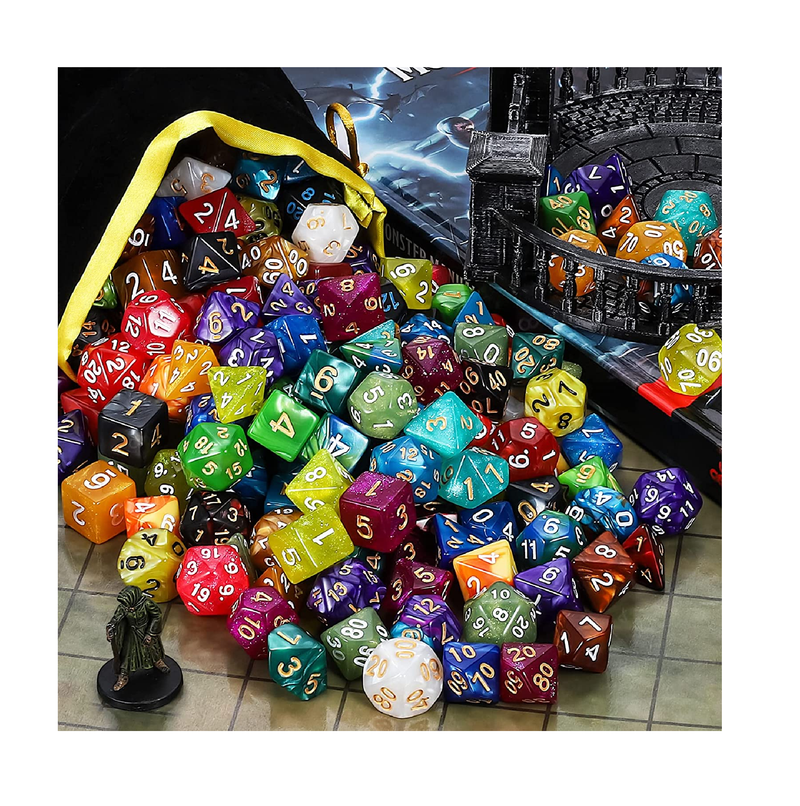 QMay DND Dice Se 25x7 175pcs Polyhedral Dice Compatible with Dungeons and Dragons D&D RPG MTG Table Games 25 Sets of 7 dice and a dice Bag