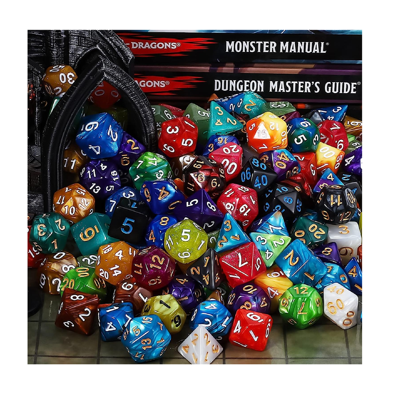 QMay DND Dice Se 25x7 175pcs Polyhedral Dice Compatible with Dungeons and Dragons D&D RPG MTG Table Games 25 Sets of 7 dice and a dice Bag