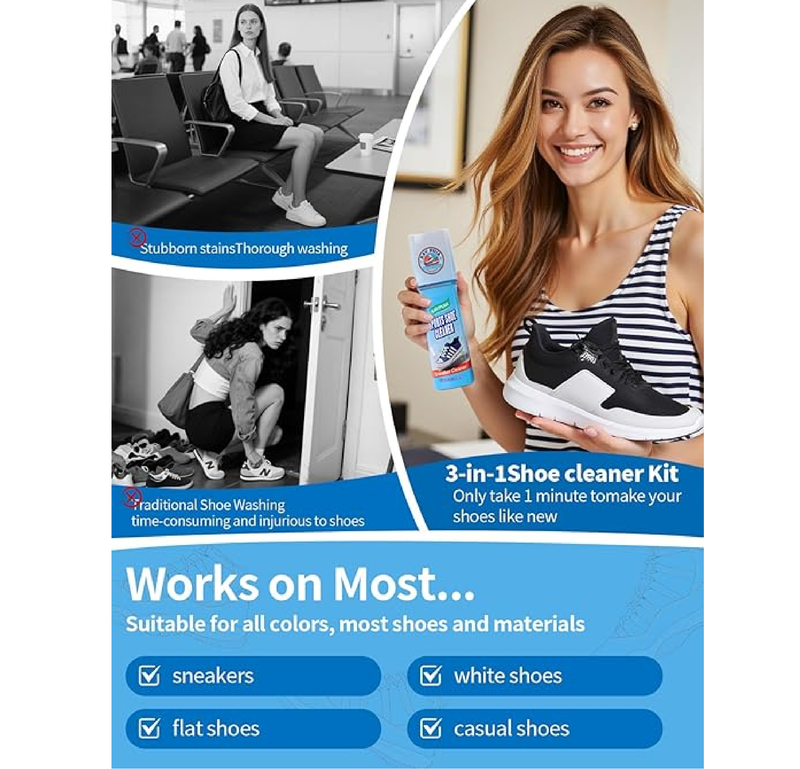 Professional Shoe Cleaner & Sneaker Cleaner Kit - No Water Instant Cleaning for White Shoes,