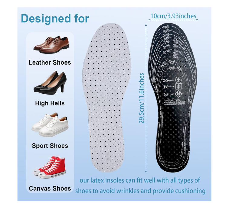 5 Pairs Unisex Breathable Cushioning Shoe Insoles Thin Shoe Pads Inserts Ultra Soft Walking Comfort Double Layer