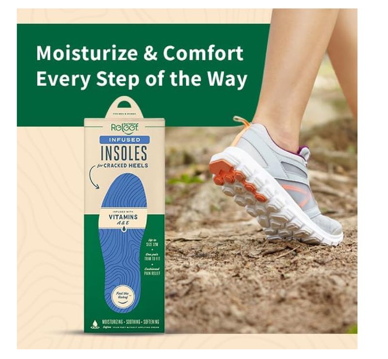 Cracked Heel Relief Infused Insoles for Dry Feet | Vitamin A & E Infused Moisturizing Shoe Inserts