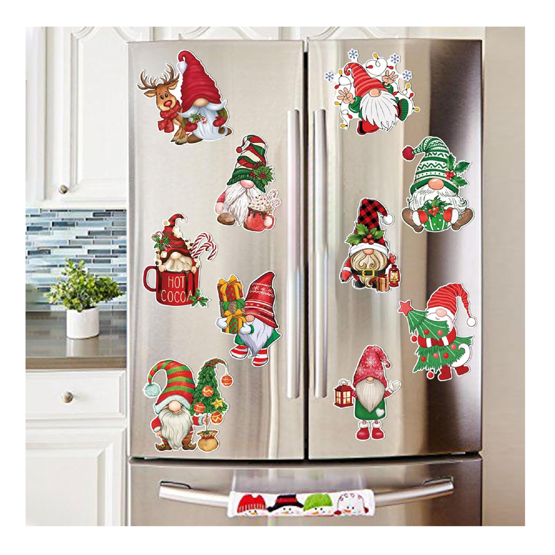 RINOLY 12Pcs Gnome Christmas Magnets for Fridge,Christmas Gnome Refrigerator Magnets Decoration,Gnome Magnet for Door Refrigerator Mailbox Garage Metal Door Decor