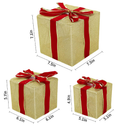 RIZZARI Christmas Box Decorations, Set of 3 Christmas Lighted Gift Boxes with Red Bows for Christmas Tree, Indoor Outdoor Holiday Decors