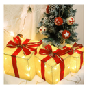 RIZZARI Christmas Box Decorations, Set of 3 Christmas Lighted Gift Boxes with Red Bows for Christmas Tree, Indoor Outdoor Holiday Decors