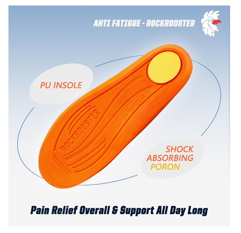 ROCKROOSTER Memory Foam Anti-Fatigue Insoles for Work Boots, Heavy Duty Support Inserts for Men & Women, Arch Support,