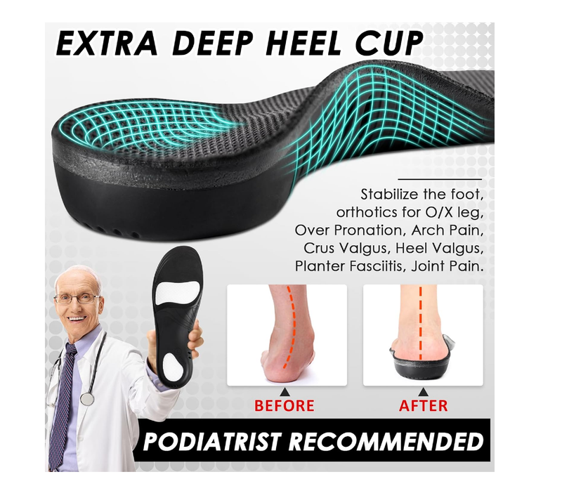 ROCKTAKIN Kids Arch Support Shoe Insoles, Plantar Fasciitis Orthotic Inserts Strong Support for Children's High Arch,