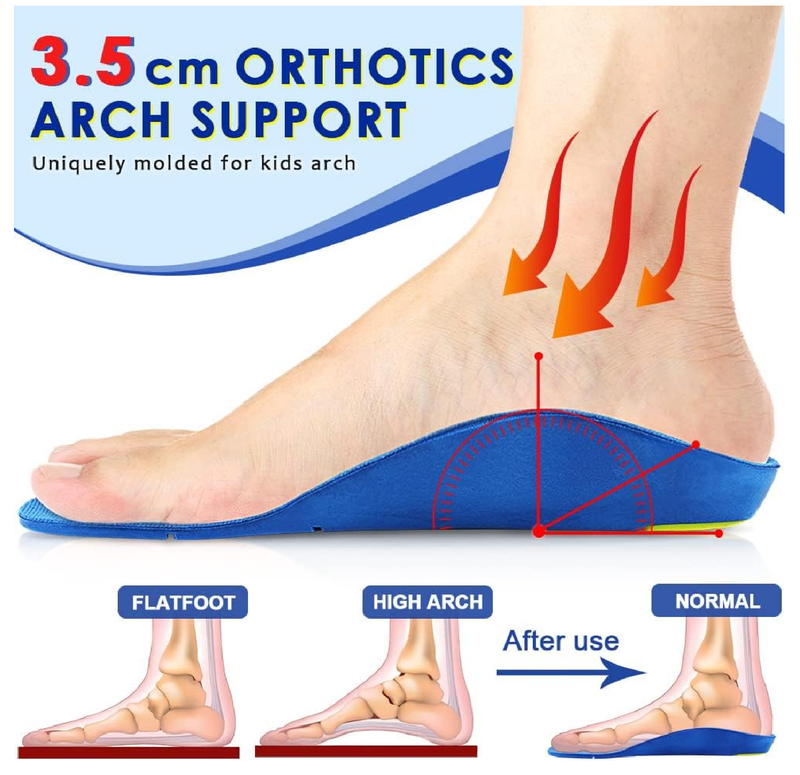 Kids Arch Support Shoe Insoles, Unisex Orthotics Shoe Insoles with PU Foam Cushioning for Flat Feet,