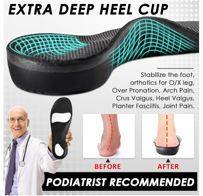 ROCKTAKIN Kids Arch Support Shoe Insoles, Plantar Fasciitis Orthotic Inserts Strong Support for Children's High Arch, Flat Feet Pain Relief, Foot Pronation