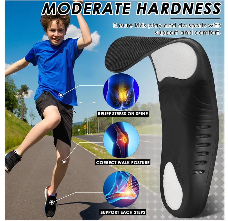 ROCKTAKIN Kids Arch Support Shoe Insoles, Plantar Fasciitis Orthotic Inserts Strong Support for Children's High Arch, Flat Feet Pain Relief, Foot Pronation