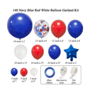 RUBFAC Baseball Party Balloons 140pcs Red White and Blue Balloon Garland Kit Graduation Party Supplies Patriotic Balloon Arch for 4th of July Decorations Nautical Party