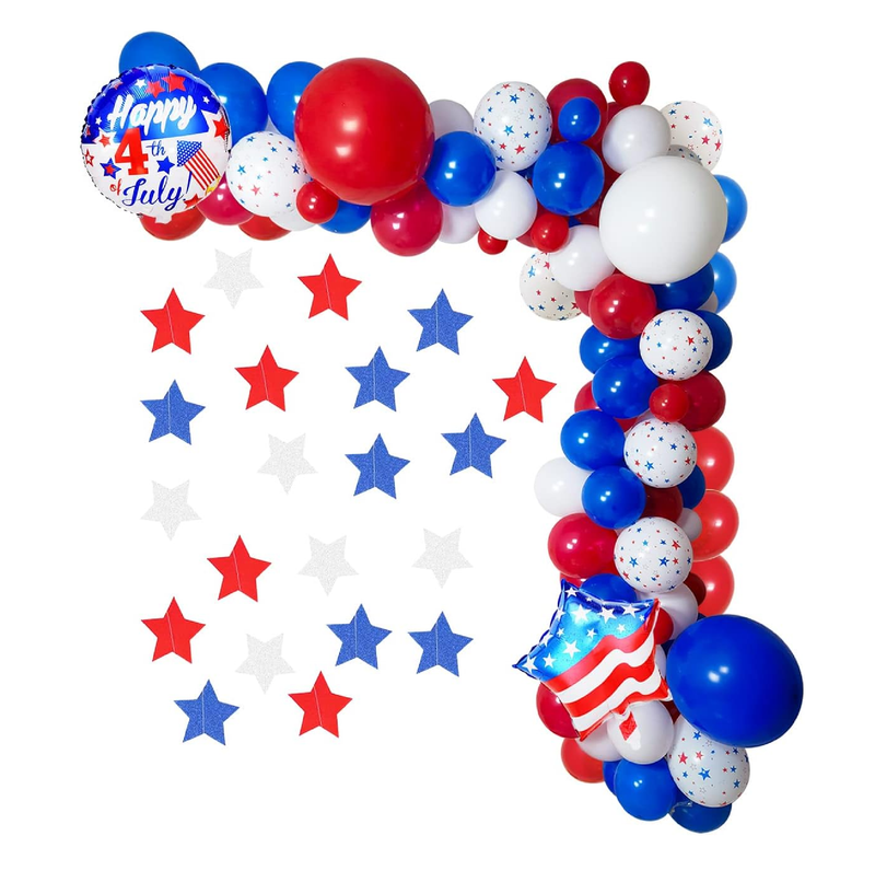 Red White and Blue Balloon Garland Kit Patriotic Latex Balloons Independence Day Foil Balloons Fourth of July Independence