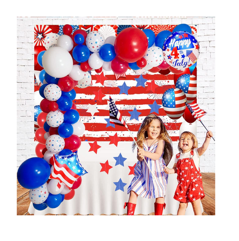 Red White and Blue Balloon Garland Kit Patriotic Latex Balloons Independence Day Foil Balloons Fourth of July Independence