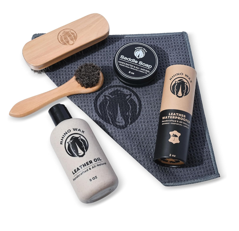 Leather Boot Care Kit - Boot Oil, Waterproofer, Boot Scrub (Like Saddle Soap), Brushes and Cloth
