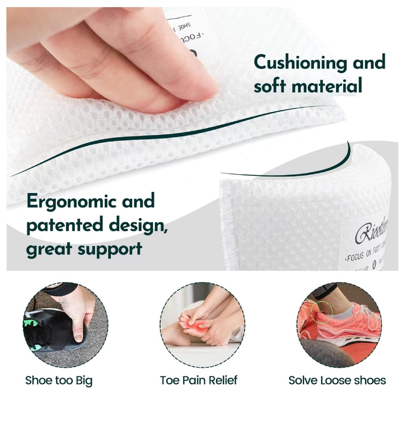 Riootlnm Comfort Fillers for Shoe Too Big, Spacers Cushions Pads for Loose Shoes, Size Reducer Made Shoe Fit Smaller,