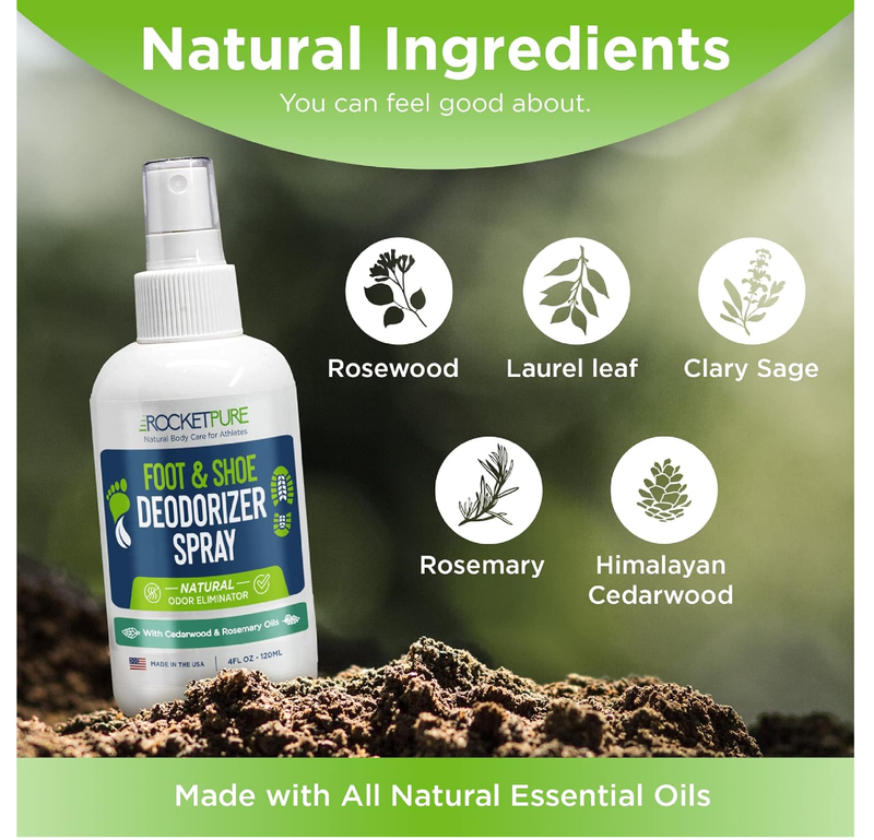 Rocket Pure Natural Foot & Shoe Deodorizer Spray - Foot Spray for Smelly Feet & Shoe Spray for Smelly Shoes - Removes,