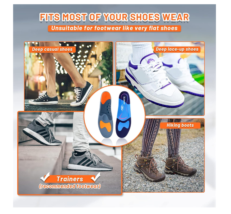 RooRuns Heavy Duty Arch Support Plantar Fasciitis Insoles for Men and Women, Orthotic Inserts Shoe Insoles