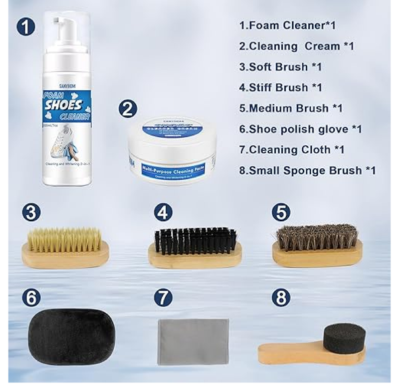 8-in-1 Shoe Cleaner Kit, Quick, Shoe Cleaning for Sneakers, Canvas Plastic Golf Leather Pink and White Shoes,
