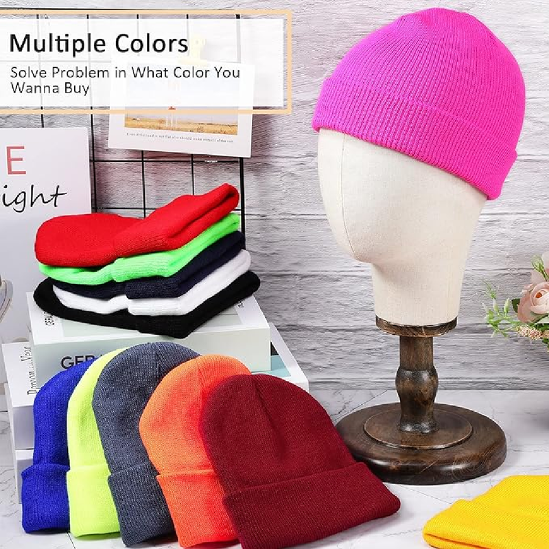 SATINIOR 12 Pieces Winter Beanie Hat Knitted Cuffed Skull Caps Unisex Knit Hat Cozy Watch