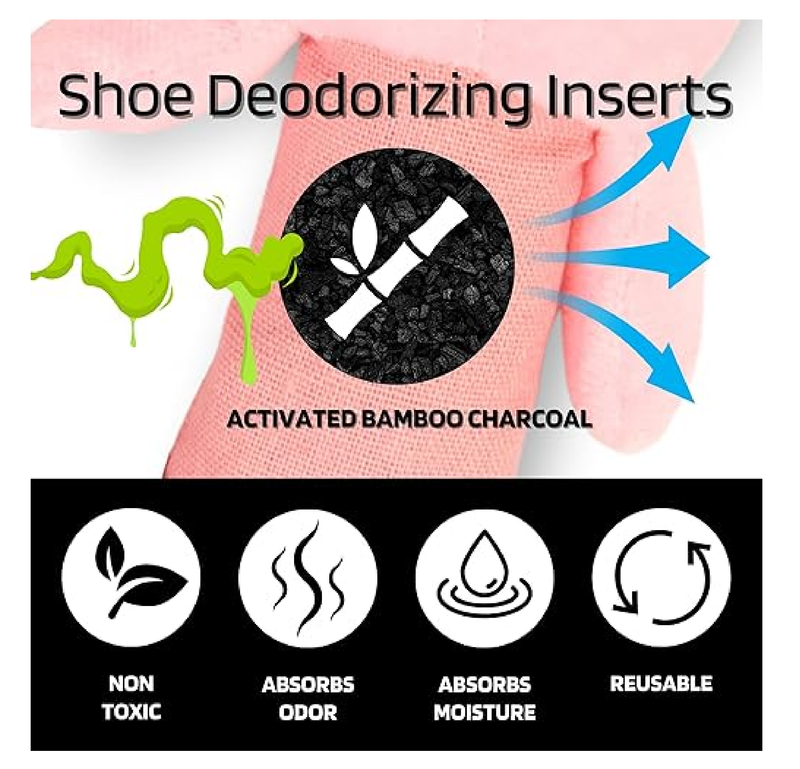 Shoe Deodorizing Bamboo Charcoal Inserts for sizes toddler to adult.