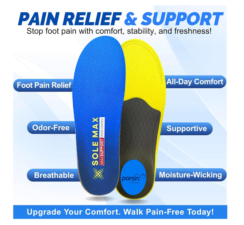 Bamboo Charcoal Orthotic Insoles for Men & Women – Superior Odor & Sweat Control, Heavy Duty Arch Support,