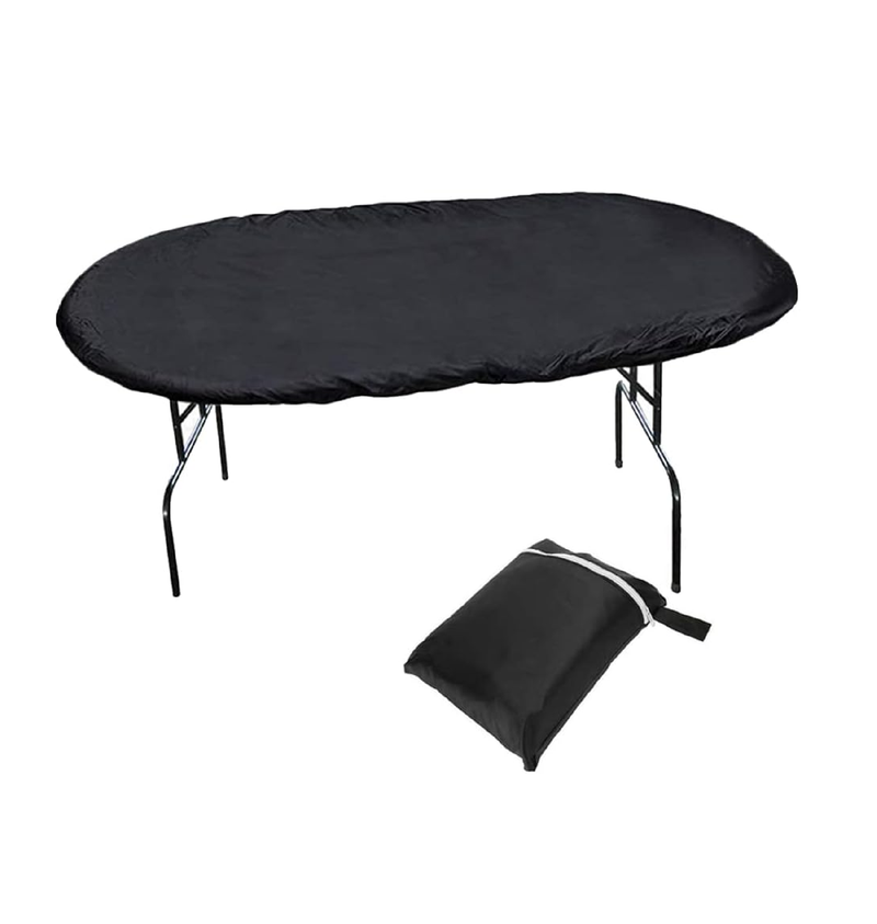 SUNSURE Universal Poker Table Cover 96 x 44 Oval Table Cloth 420D Oxford Waterproof Furniture Dust Cover Fit Portable Poker & Game Table Black Poker Table Cover with Elastic Band Hem