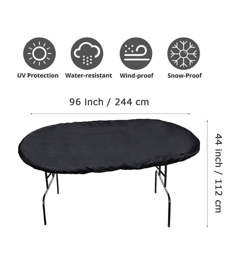 SUNSURE Universal Poker Table Cover 96 x 44 Oval Table Cloth 420D Oxford Waterproof Furniture Dust Cover Fit Portable Poker & Game Table Black Poker Table Cover with Elastic Band Hem