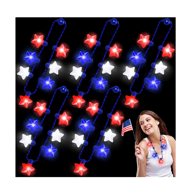 SURCVIO 4th of July Accessories 5 Pack Light Up Necklaces with 6 Diffe