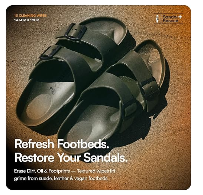 SandalRescue All-Natural Sandal Cleaning Wipes | Re-sealable Pack of 15 Wipes | Remove Dirt & Oil Footprints from